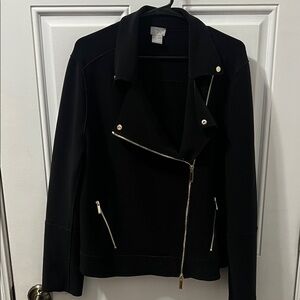 Chico's Black Leather Jacket with silver Details